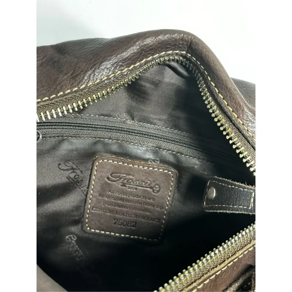 Fossil Sutter Crossbody Handbag Bronze Brown Leather Zip Top Shoulder Bag Purse